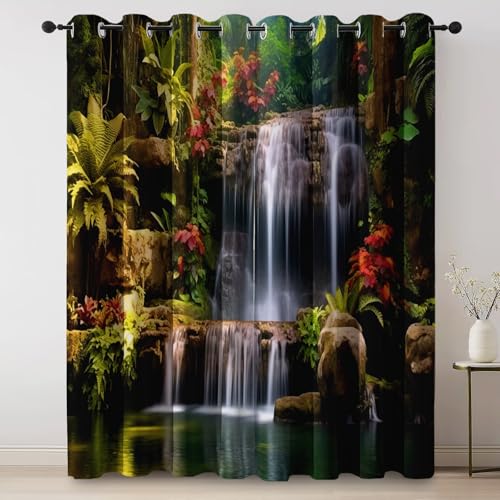 Gardinen mit Ösen Blickdicht Vorhänge Wohnzimmer, Gartenlandschaft Wasserfall Blumen Design H183×B117 cm, 2er Set Thermovorhang Hitzeschutz Verdunkelnde Gardinen für Schlafzimmer Bunt Gardinen mit Ösen Blickdicht Vorhänge Wohnzimmer, Gartenlandschaft Wasserfall Blumen Design H183×B117 cm, 2er Set Thermovorhang Hitzeschutz Verdunkelnde Gardinen für Schlafzimmer Bunt von Generic