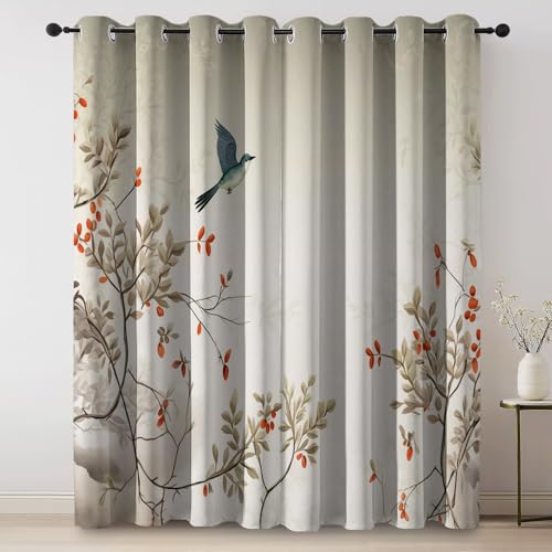 Gardinen mit Ösen Blickdicht Vorhänge Wohnzimmer, Orientalisch Traditionell Blumen- und Vogelmalerei Design H240×B132 cm, 2er Set Thermovorhang Hitzeschutz Verdunkelnde Gardinen für Schlafzimmer Bunt Gardinen mit Ösen Blickdicht Vorhänge Wohnzimmer, Orientalisch Traditionell Blumen- und Vogelmalerei Design H240×B132 cm, 2er Set Thermovorhang Hitzeschutz Verdunkelnde Gardinen für Schlafzimmer Bunt von Generic