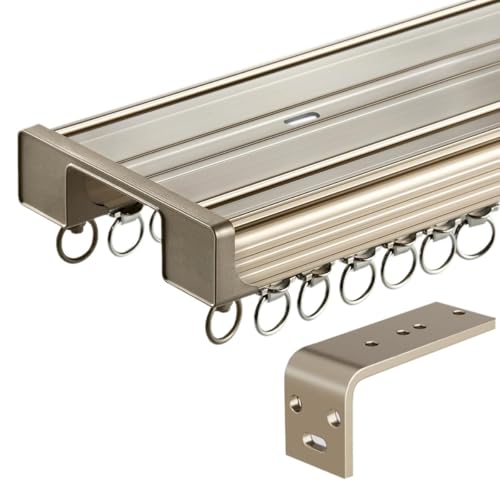Gardinenstange Doppelläufig Schwerlast Deckenvorhangschiene Schiebe GeräUschlose Vorhangstange Vorhangschienen-set Für Wohnzimmer Falldecke(Champagne,290cm) von Generic