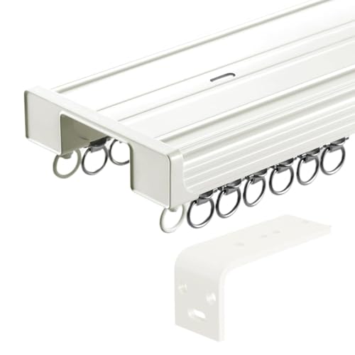 Gardinenstange Doppelläufig Schwerlast Deckenvorhangschiene Schiebe GeräUschlose Vorhangstange Vorhangschienen-set Für Wohnzimmer Falldecke(Weiss,380cm) von Generic
