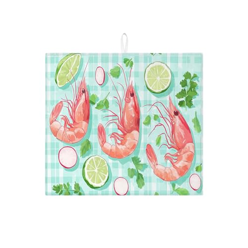 Garnelen-Abtropfmatte für Küchentheke, Meeresfrüchte-Design, saugfähiges Abtropfgestell, Sommer-Mikrofaser-Trockenunterlage für Küchentheke, Kaffee, Bar, Schutz, 40,6 x 45,7 cm von Generic