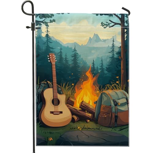 Garten Flaggen Natur Akustikgitarre Lagerfeuer Erdtöne Hanging Flag Durable Personality Flag Dekoration Feiertage Flags Für Outdoor Party Extérieur 30X45CM von Generic