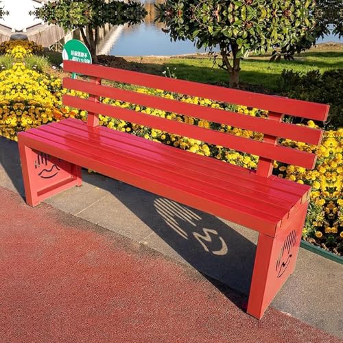 Gartenbank Aus Metall for Den Außenbereich, Wetterfeste Außenbänke Mit Rückenlehne, Terrassenbank for Den Außenbereich, Park, Hinterhof, Picknick, Hof, Veranda(Red,120cm) von Generic