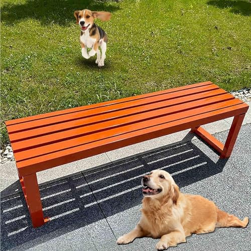 Gartenbank Aus Reinem Schmiedeeisen Mit Reservierten Befestigungslöchern, Rückenfreie Außenbank, Sitz for 2–3 Personen for Park, Schule, Plaza(Orange,100cm) von Generic