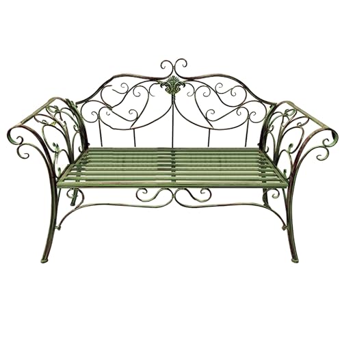 Gartenbank Gusseisen Metallrahmen, Outdoor-Bank-Möbel mit Blumenmuster Rückenlehne, Patio Bank Sitzen, Park Patio Sitz(Green) von Generic
