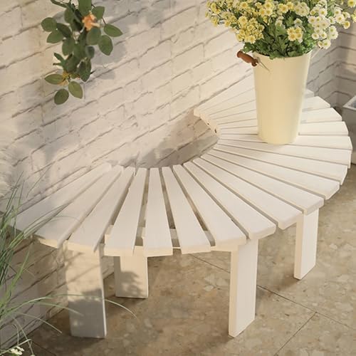 Gartenbank Holz Massiv Rustikal Glatt und Flach Park Tree Bank Breite und Dicke Beine Leicht Zu Reinigen Verschiedene Formen Können Kombiniert Werden für Balkon, Terrasse, Garten(White) von Generic