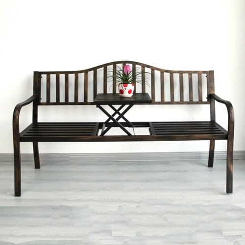 Gartenbank Metall Wetterfest Modern Rostfrei Parkbank Kann Liegen Oder Sitzen Balkonbank mit Frei Anhebbarem Kleinen Tisch Tragfähigkeit 400 Kg für Balkon, Terrasse, Garten(Brown) von Generic