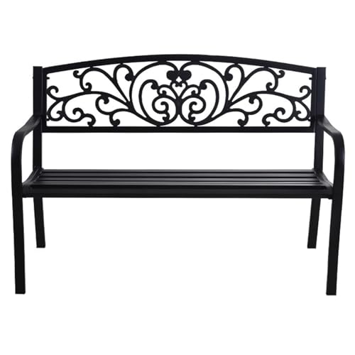 Gartenbank Metall Wetterfest mit Geschnitzter Rückenlehne Parkbank Balkonbank Kleiner BalkonHochtemperaturlackierter Stahl Sitzbank für Parks, Balkone, Terrassen(Black,130 * 60 * 85.1cm) von Generic