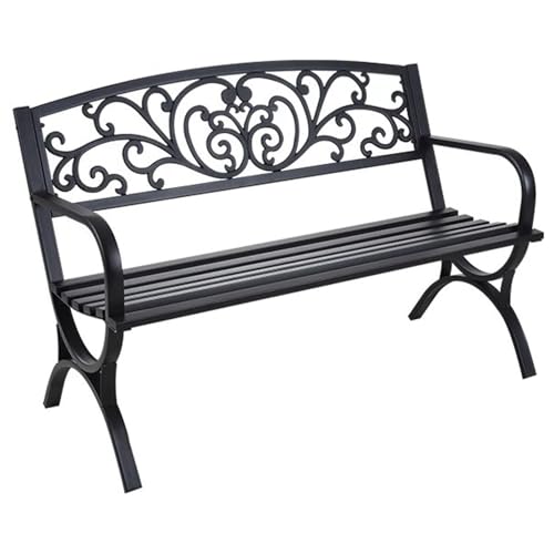 Gartenbank Metall Wetterfest mit Geschnitzter Rückenlehne Parkbank Balkonbank Kleiner BalkonHochtemperaturlackierter Stahl Sitzbank für Parks, Balkone, Terrassen(Black,130 * 60 * 85cm) von Generic