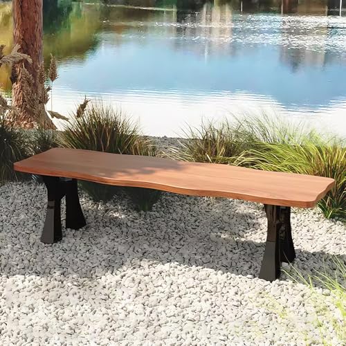 Gartenbank Ohne Lehne Holzbank Klein Beine aus Gusseisen und Sitzfläche aus Massivholz Vorgebohrte Beine mit Verstärkungsstäben an der Unterseite Gartenbank(Wood) von Generic