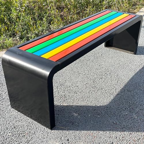 Gartenbank Ohne Lehne Wetterfest,Gartenbank 2 Sitzer Aus Verzinktem Rohr und Kunststoffholz, Kein Verblassen Keine Handläufe Geeignet für Veranden Terrassen Gärten(Black Frame,39.3 * 15.7in) von Generic