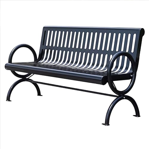 Gartenbank Wetterfest 2 Sitzer Parkbank mit Rückenlehne und Armlehnen Verzinkter Stahl Freizeitbänke Sitzbank für Parks, Aussichtspunkte, Gemeinden, Plätze(Black,120 * 63 * 82cm) von Generic