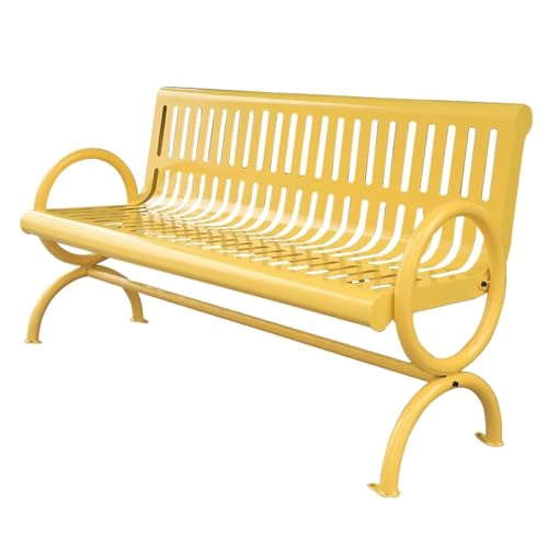 Gartenbank Wetterfest 3 Sitzer Metall Sitzbank mit Lehne Parkbank Bank Geeignet für Veranda Park Garten Schule Tragfähigkeit 300 kg(Yellow,120 * 61 * 83cm) von Generic