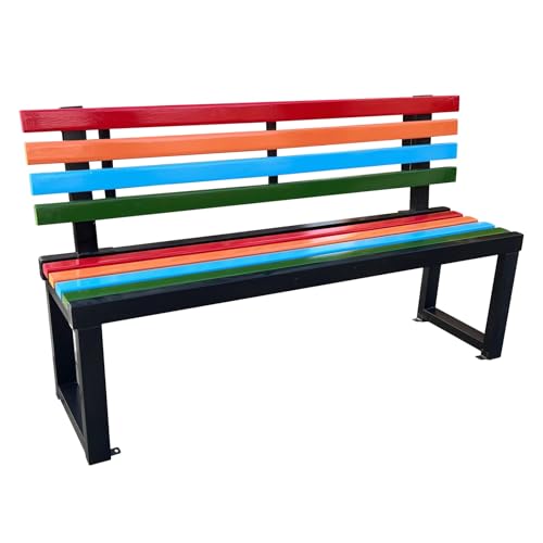 Gartenbank mit Bequemer Rückenlehne Outdoor Holzbank mit Farbigen Latten Breiter Sitzfläche Gusseisen Seitenelementen for Terrasse Balkon Garten​(Black,150cm(59in)) von Generic