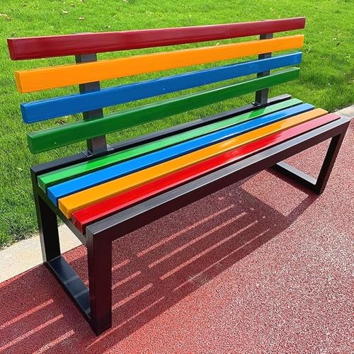 Gartenbank mit Lehne Parkbank Massivholzbank Terrassenbänke, Wasserdichtes Metall Wetterfest Robust Stabil Langlebig Gartenmöbel, für Garten Veran(Size:40×120×85cm,Color:Schwarz und Regenbogenfarben) von Generic