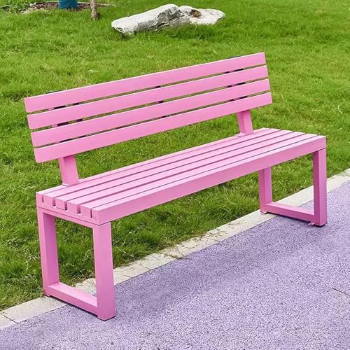 Gartenbank mit Lehne Parkbank Massivholzbank Terrassenbänke, Wasserdichtes Metall Wetterfest Robust Stabil Langlebig Gartenmöbel, für Garten Veran(Size:40×150×85cm,Color:Rosa) von Generic
