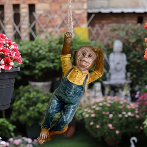 Gartendeko Gartenfiguren Figuren Statuen Gartenstatuen Draußen Dekoration AFFE am Seil Statue Tier Ornamente Gartenarbeit Gartenfigur Schimpanse am Seil Deko Figur Tierfigur Kletteraffe (Kaffee) von Generic