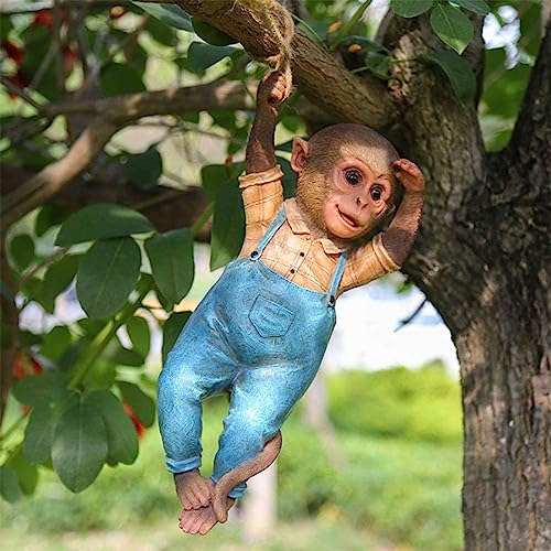 Gartendeko Gartenfiguren Figuren Statuen Gartenstatuen Draußen Dekoration Hängender AFFE am Seil Statue Tier Ornamente Gartenarbeit Gartenfigur Schimpanse am Seil Deko Figur Tierfigur Kletteraffe (B) von Generic