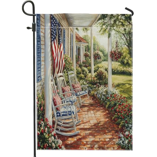 Gartenfahne Sommer Veranda Amerika Flagge Schaukelstuhl Blume Saison Flagge Verblassen Beständig Lustige Bauernhof Flaggen, Für Bauernhaus, Partys, Veranda, 30x45cm von Generic