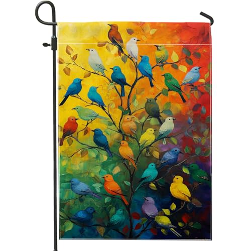Gartenflagge Bunter Vogel Multi-Color Avian Tree Rasenbanner Leichte Hofbanner Lustiger Familienfahne Für Urlaub Balkone Rasen 30X45Cm von Generic