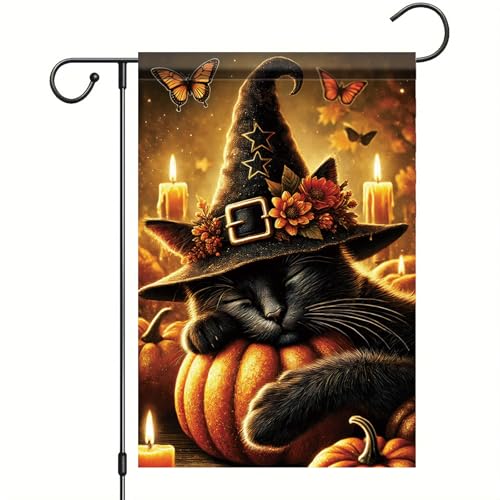 Gartenflagge Halloween Katze Mit Hexenhut Kerze Schmetterling Rasenbanner Lustiger Hofbanner Leichte Familienfahne Für Urlaub Draußen Rasen 30X45Cm Gartenflagge Halloween Katze Mit Hexenhut Kerze Schmetterling Rasenbanner Lustiger Hofbanner Leichte Familienfahne Für Urlaub Draußen Rasen 30X45Cm von Generic