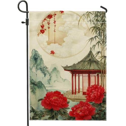 Gartenflagge Rote Pfingstrose Pagode Im Asiatischen Stil Hofbanner Lichtbeständig Willkommensfahne Strapazierfähiges Rasenbanner Für Urlaub Balkone Rasen 30X45Cm Gartenflagge Rote Pfingstrose Pagode Im Asiatischen Stil Hofbanner Lichtbeständig Willkommensfahne Strapazierfähiges Rasenbanner Für Urlaub Balkone Rasen 30X45Cm von Generic