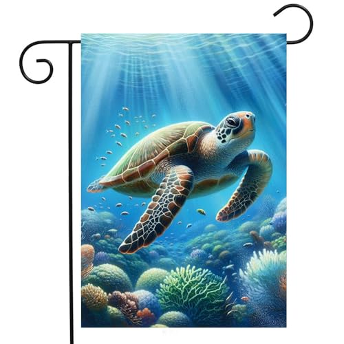 Gartenflagge Schildkröte Fisch Underwater Sea Summer Rasenbanner Lustiger Hofbanner Strapazierfähiges Familienfahne Für Draußen Rasen Balkone 30X45Cm von Generic