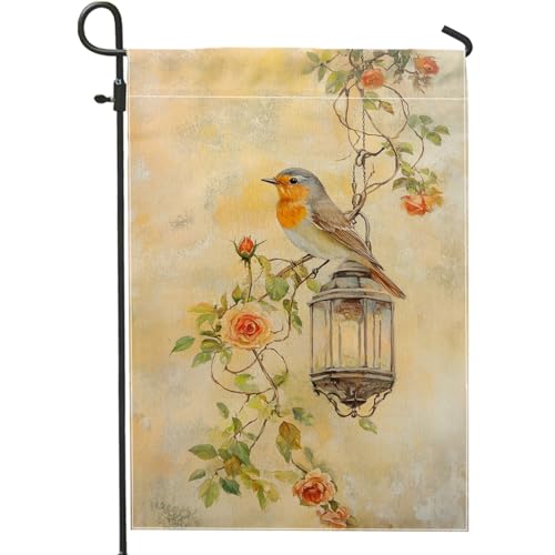 Gartenflagge Vogel Laterne Blume Willkommensfahne Leichte Hofbanner Lichtbeständig Familienfahne Für Draußen Rasen Balkone 30X45Cm von Generic