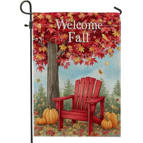 Gartenflagge "Welcome Fall", rote Adirondack-Stuhl-Herbstdekoration, doppelseitig, Jute, saisonales Banner für den Außenbereich, Rasendekoration, 30,5 x 45,7 cm von Generic