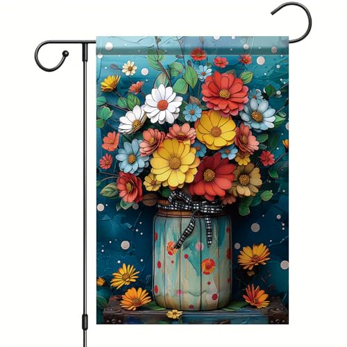 Gartenflagge Willkommen Blume Einmachglas Plaid Haus Willkommensfahne Leichte Hofbanner Strapazierfähiges Familienfahne Für Draußen Rasen Balkone 30X45Cm von Generic