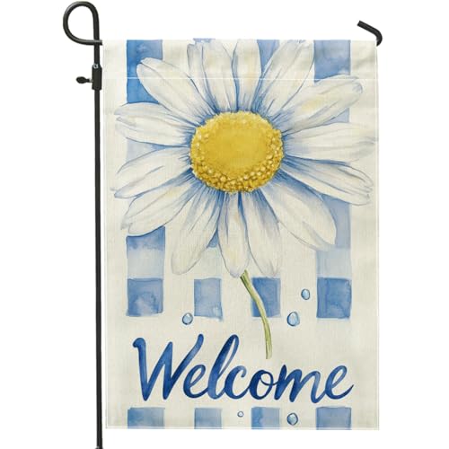 Gartenflagge mit Gänseblümchen-Motiv, blaue und weiße Blumen, Heimdekoration, Hofflaggen, doppelseitige Jute, Outdoor-Rasendekoration für Willkommensparty, 30,5 x 45,7 cm von Generic