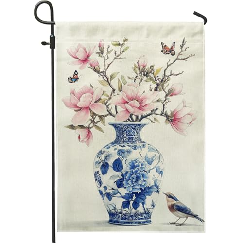 Gartenflaggen Pfirsich-Magnolienblüten und blaue Vase Robuste Garten Flagge Polyester Flagge für Haus Party 30x45cm Gartenflaggen Pfirsich-Magnolienblüten und blaue Vase Robuste Garten Flagge Polyester Flagge für Haus Party 30x45cm von Generic