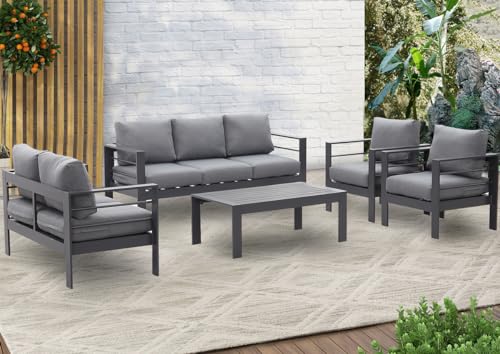 Generic Gartenlounge-Set Terrassenmöbel Set, Aluminium Gartenmöbel Lounge Set, 5-TLG., Sitzgruppe mit 3er-Sofa, 2er Sessel, 2 Einzelsessel, 1 Tisch (grau), 9519-P1P2P3P4 von Generic