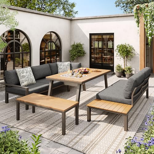 Gartenlounge Set für 6-7 Personen Sitzgruppe wetterfeste Essgruppe Tischplatte mit Eiskübel Outdoor Sofagarnitur für Balkon Terrasse Gartentisch mit Stühlen Set Grau von Generic