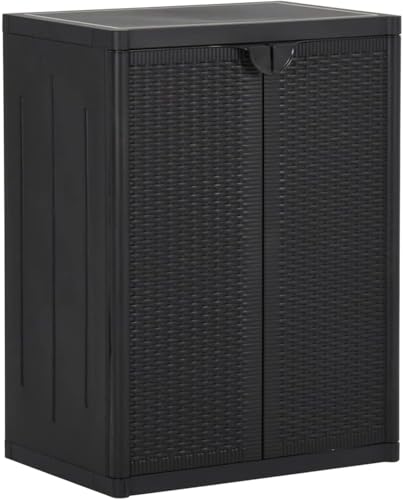 Gartenschrank Schwarz 65x45x172 cm Pp Rattan Gartenschrank Gartenschuppen Gartenlagerung Gartenlagerung Außenlager, Black, Model:1 Broom Holder and 4 Shelves von Generic