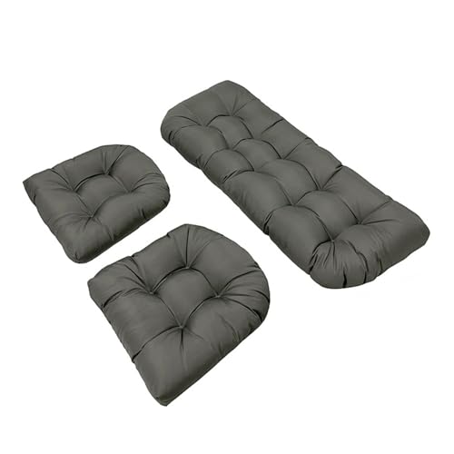 Gartenstuhl-Kissen-Set, wasserdichte Sitzpolster aus Korbgeflecht mit Bändern, für Weiden-Zweisitzerbank, inklusive 1 Zweisitzer-Kissen und 2 U-förmigen Stuhlkissen(Dark Grey) von Generic
