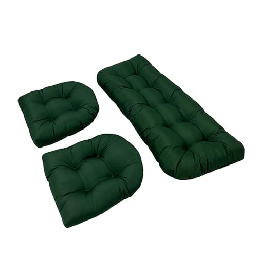 Gartenstuhl-Kissen-Set, wasserdichte Sitzpolster aus Korbgeflecht mit Bändern, für Weiden-Zweisitzerbank, inklusive 1 Zweisitzer-Kissen und 2 U-förmigen Stuhlkissen(Forest Green) von Generic