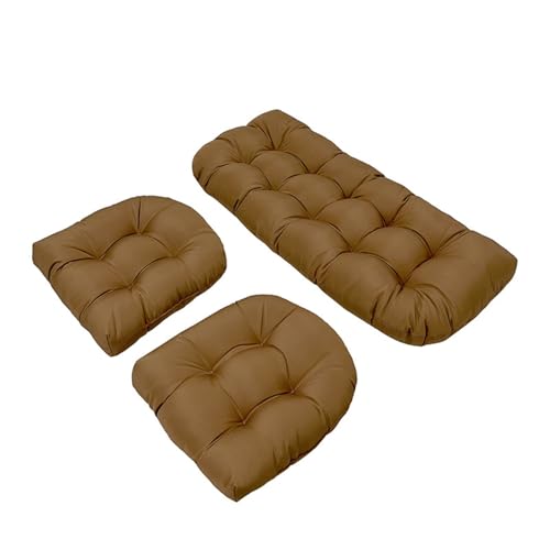 Gartenstuhl-Kissen-Set, wasserdichte Sitzpolster aus Korbgeflecht mit Bändern, für Weiden-Zweisitzerbank, inklusive 1 Zweisitzer-Kissen und 2 U-förmigen Stuhlkissen(Light Brown) von Generic