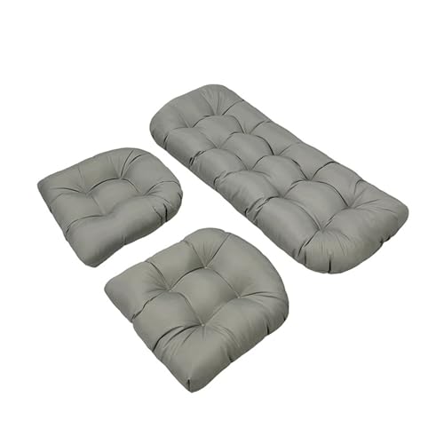Gartenstuhl-Kissen-Set, wasserdichte Sitzpolster aus Korbgeflecht mit Bändern, für Weiden-Zweisitzerbank, inklusive 1 Zweisitzer-Kissen und 2 U-förmigen Stuhlkissen(Light Grey) von Generic