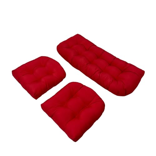 Gartenstuhl-Kissen-Set, wasserdichte Sitzpolster aus Korbgeflecht mit Bändern, für Weiden-Zweisitzerbank, inklusive 1 Zweisitzer-Kissen und 2 U-förmigen Stuhlkissen(Red) von Generic