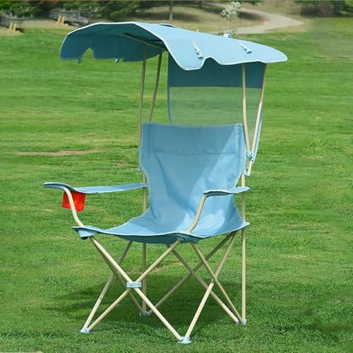 Gartenstuhl Klappbar mit Sonnendach – Camping Stuhl Klappbar Leicht, mit Getränkehalter, Keine Installation Erforderlich, Geeignet für Rasen im Freien, Strand, Sport(Blue) von Generic