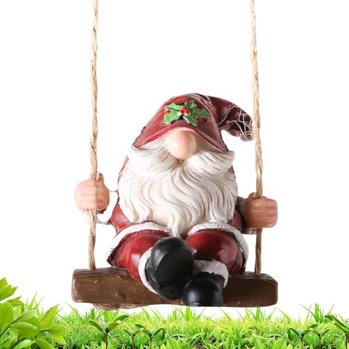 Gartenzwerg Figur | Weihnachtszwerg Auf Schaukel Statue Für Garten | Harz Deko Figur Für Innenbereich Außenbereich Hinterhof Fenster Balkon | Garten Rasen Terrasse Dekoration von Generic