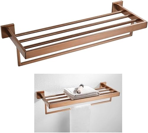 Gebürstetes Roségold Badezimmer Hardware Quadrat Badezubehör Toilettenpapier Halter Handtuch Halter Bar Robe Haken Handtuchhalter, Towel Rack 60cm, 1 von Generic