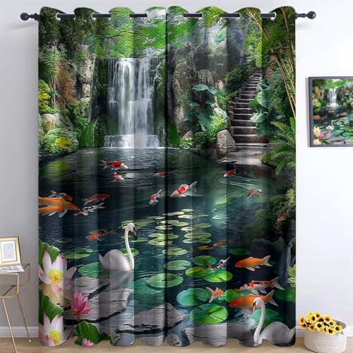 Gedruckte Blackout Vorhänge H175 x B140 cm (2er Pack) Energiesparende Vorhänge Thermo- und Schallschutzvorhänge für Schlafzimmer Freizeitteich Bedruckte GrüN Vorhang von Generic