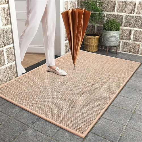 Geflochtene Türmatte Aus Jute Mit Rutschfester Rückseite Für Den Innenbereich Im Außenbereich Teppich Für Den Eingangsbereich Mit Niedrigem Profil Beige Fußmatte, Beige, 35.4"x63.0" von Generic