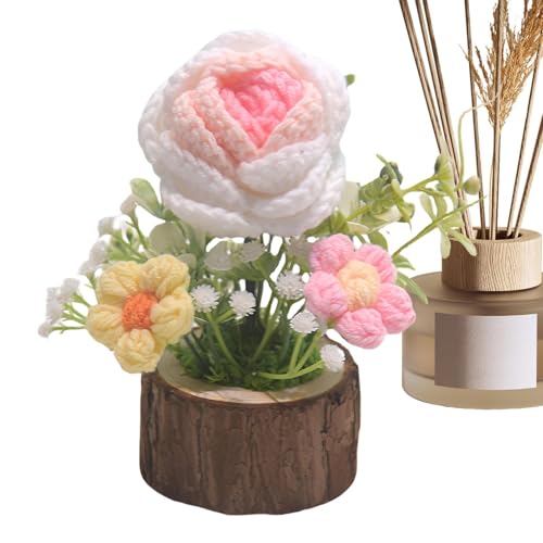 Gehäkelte Sonnenblumendekoration - Blumentopf, gestrickter Blumentopf | Strick Sunflow Statuen, Armaturenbrett-Dekoration, künstlicher Blumenstrauß für den Tisch, komplementan von Generic