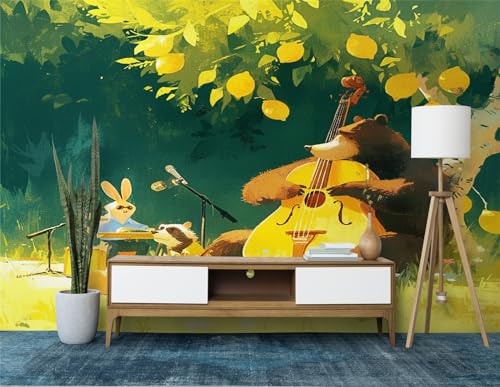 Gelb Fototapete Abstrakte Tierische Braunbärenmusik Vlies Tapeten 200 x 140 cm (WxH) Wandbild 3D HD Tapete für Wohnzimmer Schlafzimmer Küche, Moderne Wandtapete Wohnzimmer von Generic