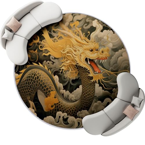 Gelb Schwarz Waschbarer Runder Teppiche 120 cm Weicher Runder Teppich Rutschfester, Orientalisch Tuschemalerei Drache Wolken Bedruckter Teppich Für Wohnzimmer Esszimmer Schlafzimmer Flächenteppich Gelb Schwarz Waschbarer Runder Teppiche 120 cm Weicher Runder Teppich Rutschfester, Orientalisch Tuschemalerei Drache Wolken Bedruckter Teppich Für Wohnzimmer Esszimmer Schlafzimmer Flächenteppich von Generic