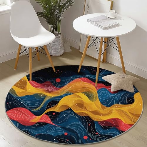 Gelb Teppich Rund 180 cm Abstrakt Linien Wellen Moderner rutschfest Teppiche Wohnzimmer Runder Waschbar Rund Teppiche Kurzflor Weich Runder Teppich for Wohnzimmer Schlafzimmer Kinderzimmer Gelb Teppich Rund 180 cm Abstrakt Linien Wellen Moderner rutschfest Teppiche Wohnzimmer Runder Waschbar Rund Teppiche Kurzflor Weich Runder Teppich for Wohnzimmer Schlafzimmer Kinderzimmer von Generic