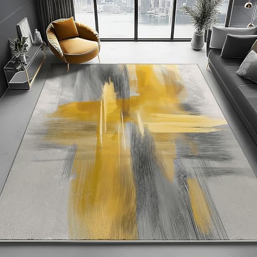 Gelb Waschbarer Kurzflor Teppich, Weicher Rutschfester Teppich, Kurzflor Abstrakte geometrische Kreuzmuster Bedruckter Läufer für Innenbereich Schlafzimmer, 120 x 170 cm Gelb Waschbarer Kurzflor Teppich, Weicher Rutschfester Teppich, Kurzflor Abstrakte geometrische Kreuzmuster Bedruckter Läufer für Innenbereich Schlafzimmer, 120 x 170 cm von Generic